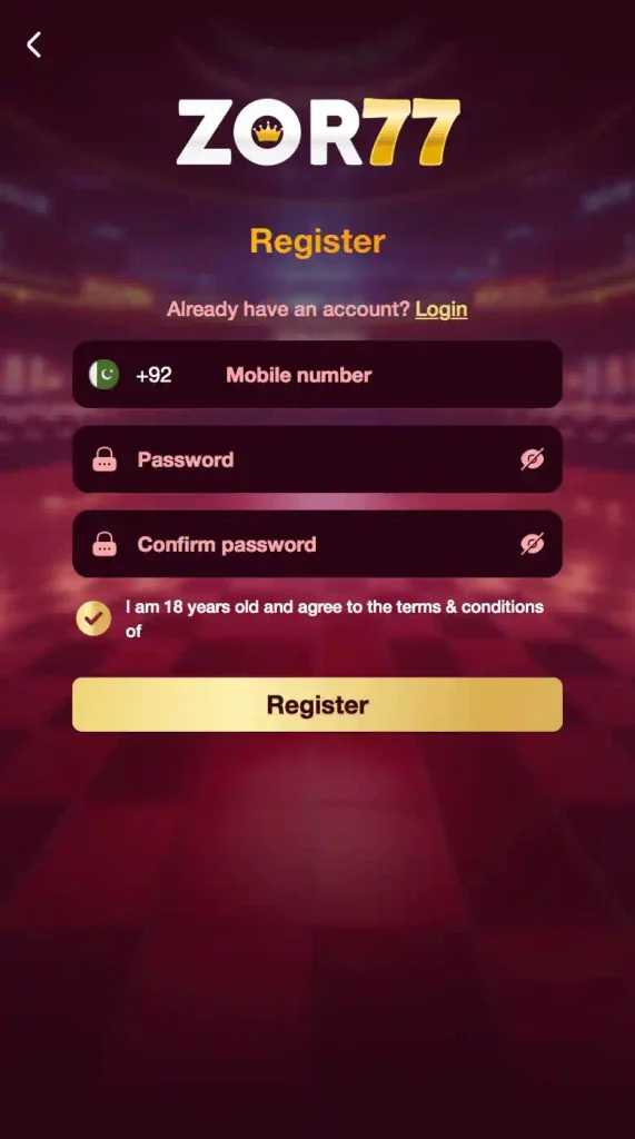 77ZOR Game account creation and verification process
