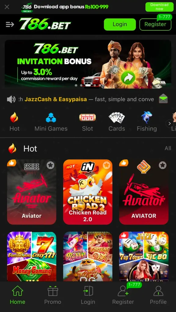 786BET Game home dashboard with all games
