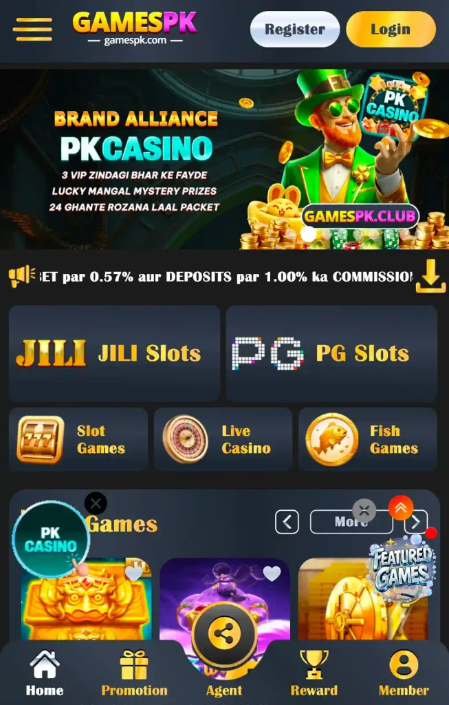 GamesPK Game main lobby and available games
