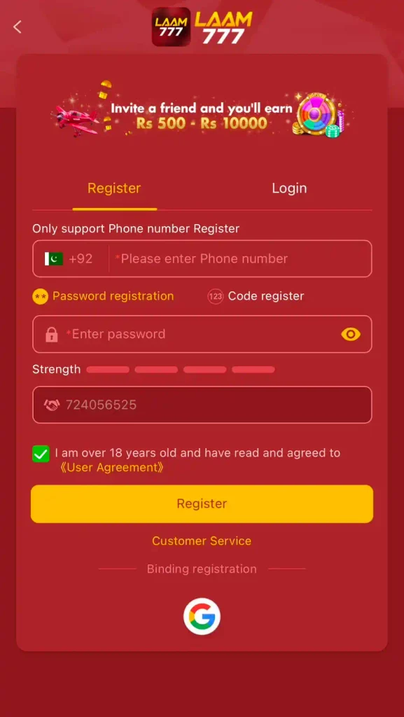Laam77 Game registration and account creation process