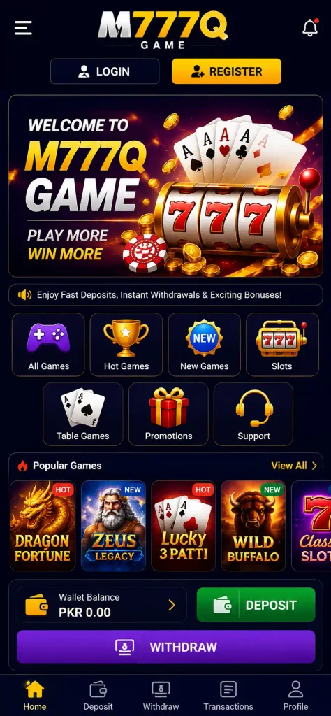 M777Q Game homepage and game categories