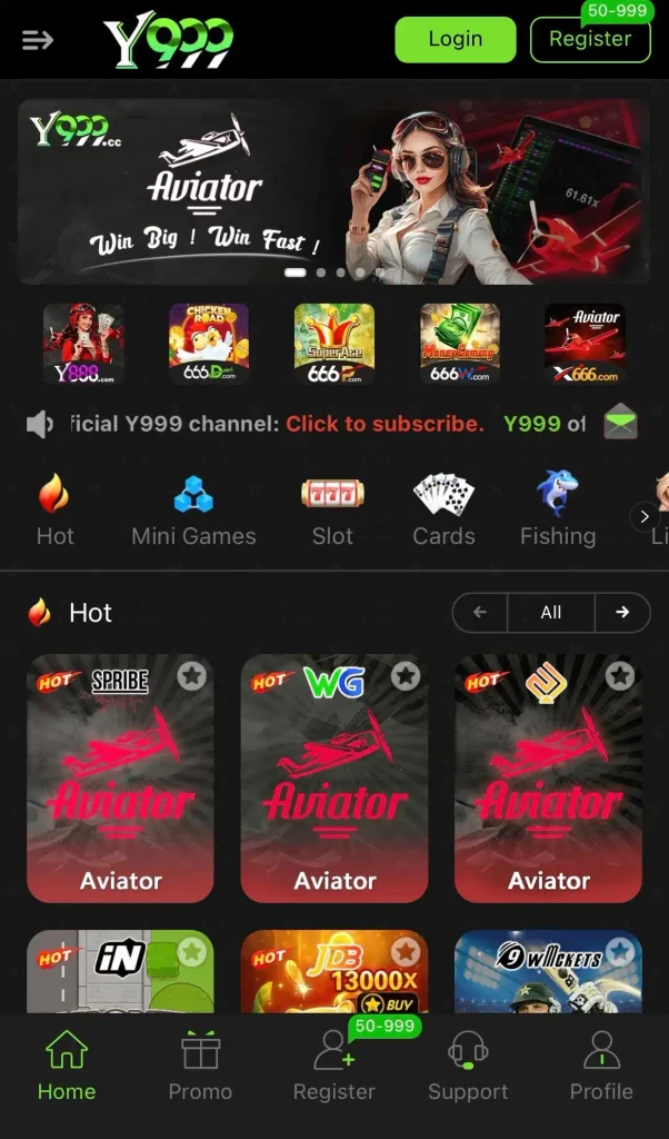 Y9999 Game main screen interface and games list
